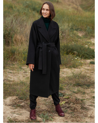 Чёрное утепленное пальто, модель Хейли
