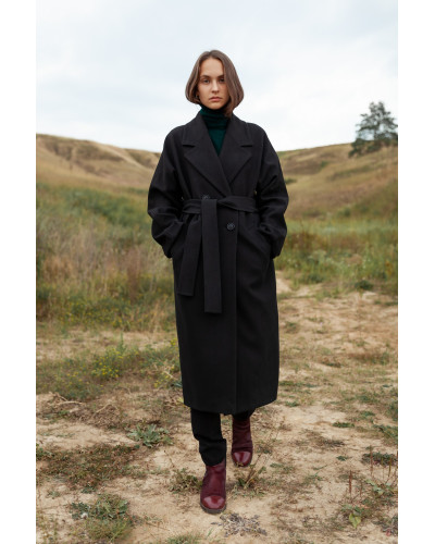 Чорне двубортне пальто з вовни, модель Хейлі