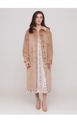 Бежевый однобортный вельветовый плащ