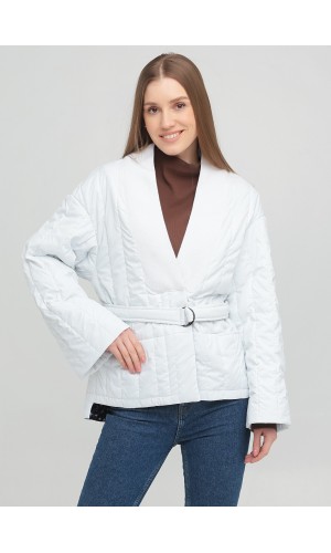 Белая стеганая куртка-кимоно