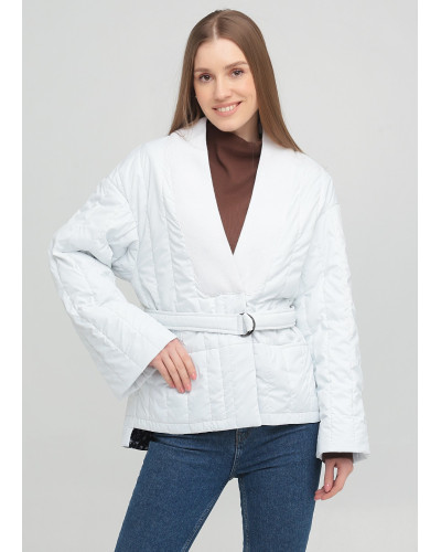 Белая стеганая куртка-кимоно