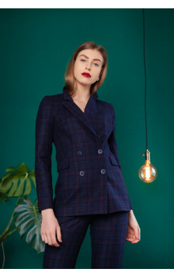 Вовняний синій жакет в клітинку 30-231-934-144