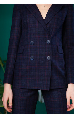 Вовняний синій жакет в клітинку 30-231-934-144