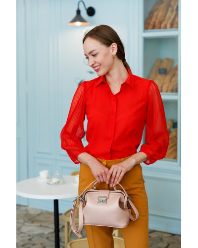 Красная блуза из шелка, рукав-плиссе 30-245-820