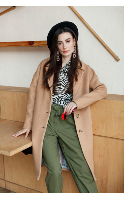 Базовое бежевое пальто 77-1105