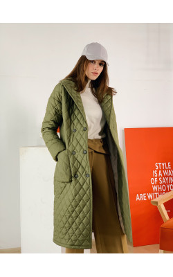Стьобане пальто кольору хакі 77-1132/У-765-129-6