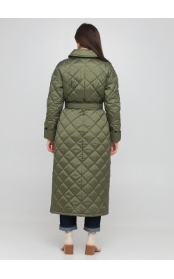 Удлиненное стеганое пальто цвета хаки