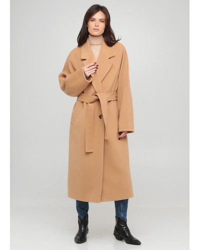 Світло-коричневе демісезонне пальто з поясом