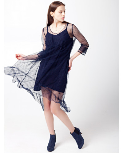 Темно-синие платье с сетки с подложкой 77-261