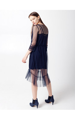 Темно-синие платье с сетки с подложкой 77-261