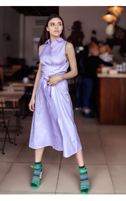 Сиреневое платье без рукавов 77-262