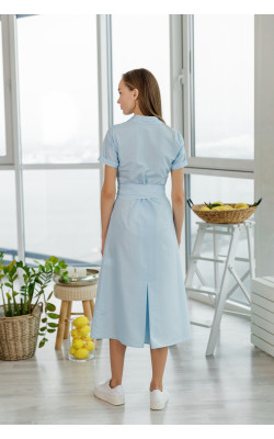 Голубое платье с длинным поясом 77-266-691