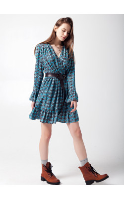 Платье с принтом цветы на сером фоне