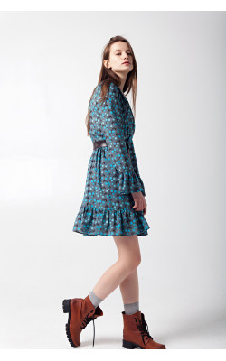 Платье с принтом цветы на сером фоне