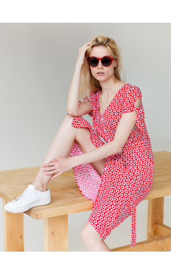 Платье-халат принт цветы с поясом  77-289-644