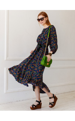 Платье с рюшой с укороченным рукавом 299-646