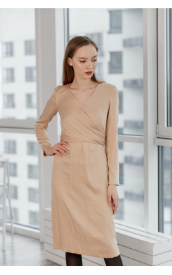 Бежева сукня з поясом-зав'язкою 77-330-686