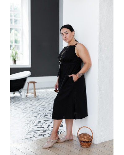 Чорна сукня з льону на бретелях 77-332-723 Чорна сукня з льону на бретелях 77-332-723