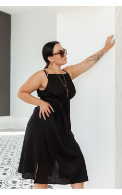 Чорна сукня з льону на бретелях 77-332-723