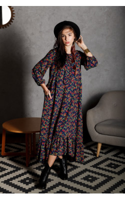 Темно-синя сукня в принт 77-351-646