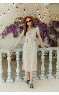 Плаття-сафарі кремово-сірого кольору 77-358-717