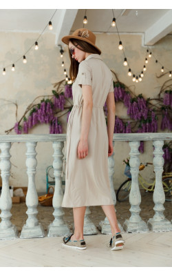 Плаття-сафарі кремово-сірого кольору 77-358-717