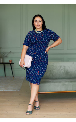 Синя сукня футляр з квітами 77-361-719