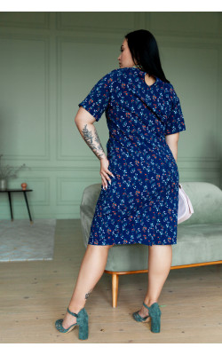 Синя сукня футляр з квітами 77-361-719