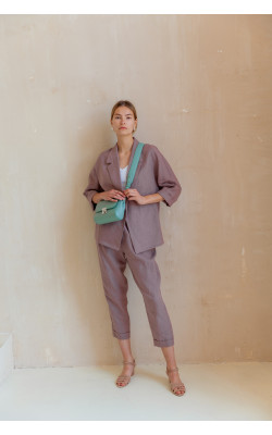 Льняной костюм пыльного розового цвета 77-363-787