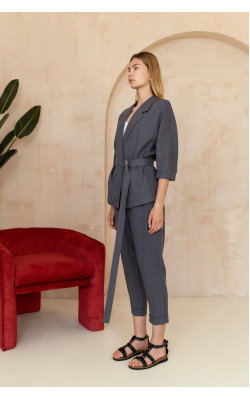 Льняной костюм в тёмно-сером цвете 77-363-788