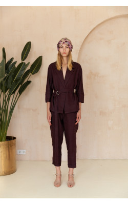 Льняной костюм в баклажановом цвете 77-363-789