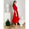 Красное платье с поясом-баской 77-394-830