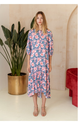 Плаття трапеція з воланом сіре 77-400-700