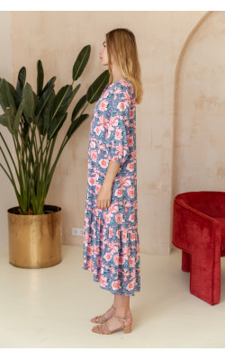 Плаття трапеція з воланом сіре 77-400-700