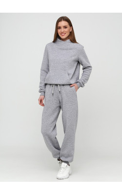 Сірі штани меланж на флісі із завищеною талією