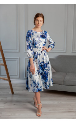 Белое атласное платье с цветами 77-404-779