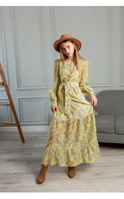 Довге жовте плаття в принт 77-406-781