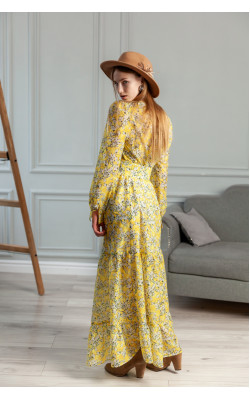 Довге жовте плаття в принт 77-406-781