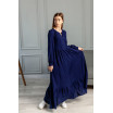 Довге синє плаття з воланом 77-407-784