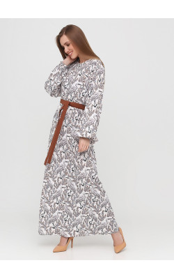 Белое платье миди с анималистическим принтом