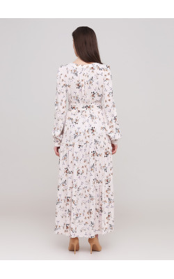 Весеннее бежевое платье с цветочным принтом