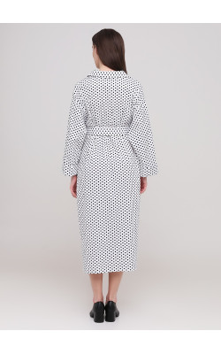 Белое платье в горохи на пуговицах с поясом